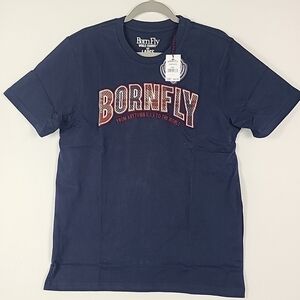 NEW Born Fly Men's Blue 'From Anytown U.S.A To The World' T-Shirt Sz L MSRP $42